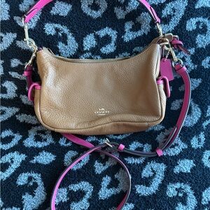 Coach Tan and Pink Crossbody Bag with Adjustable Strap